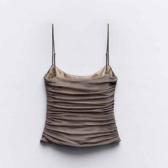 Zara NWT draped tulle spaghetti strap mesh thick corset top - Picture 6 of 6